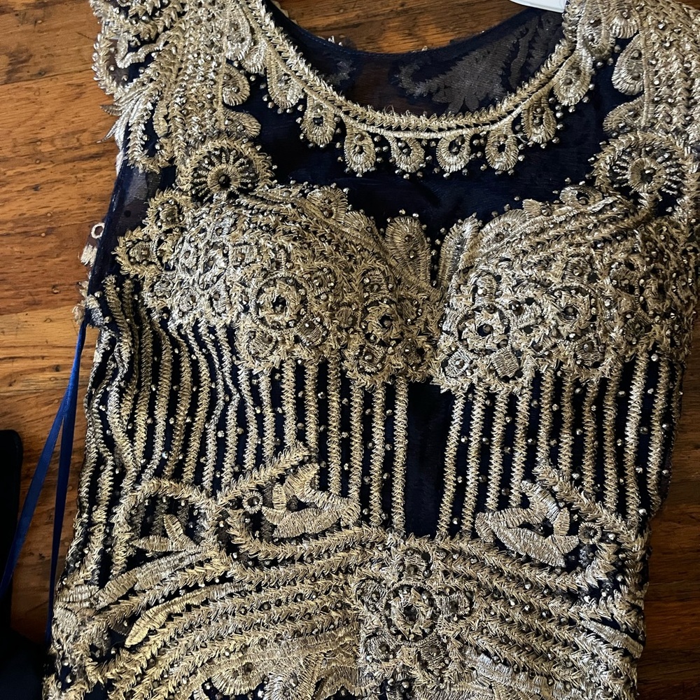 Elegant Navy and Gold Embellished Dress